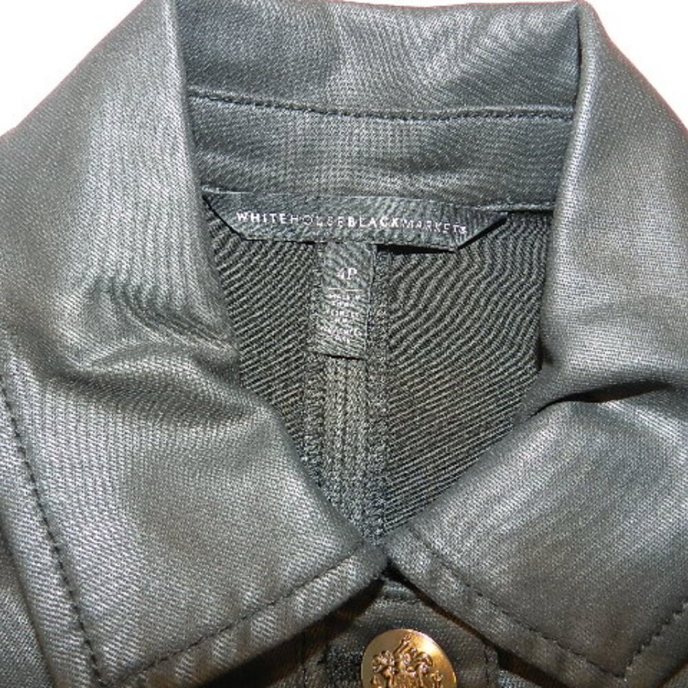 White House Black Market Black Coated Denim Cropped Pocket Jacket Size 4P - Picture 13 of 16